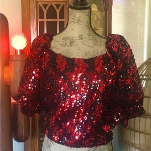 L Rothschild Vintage, sequin, red and black blouse
